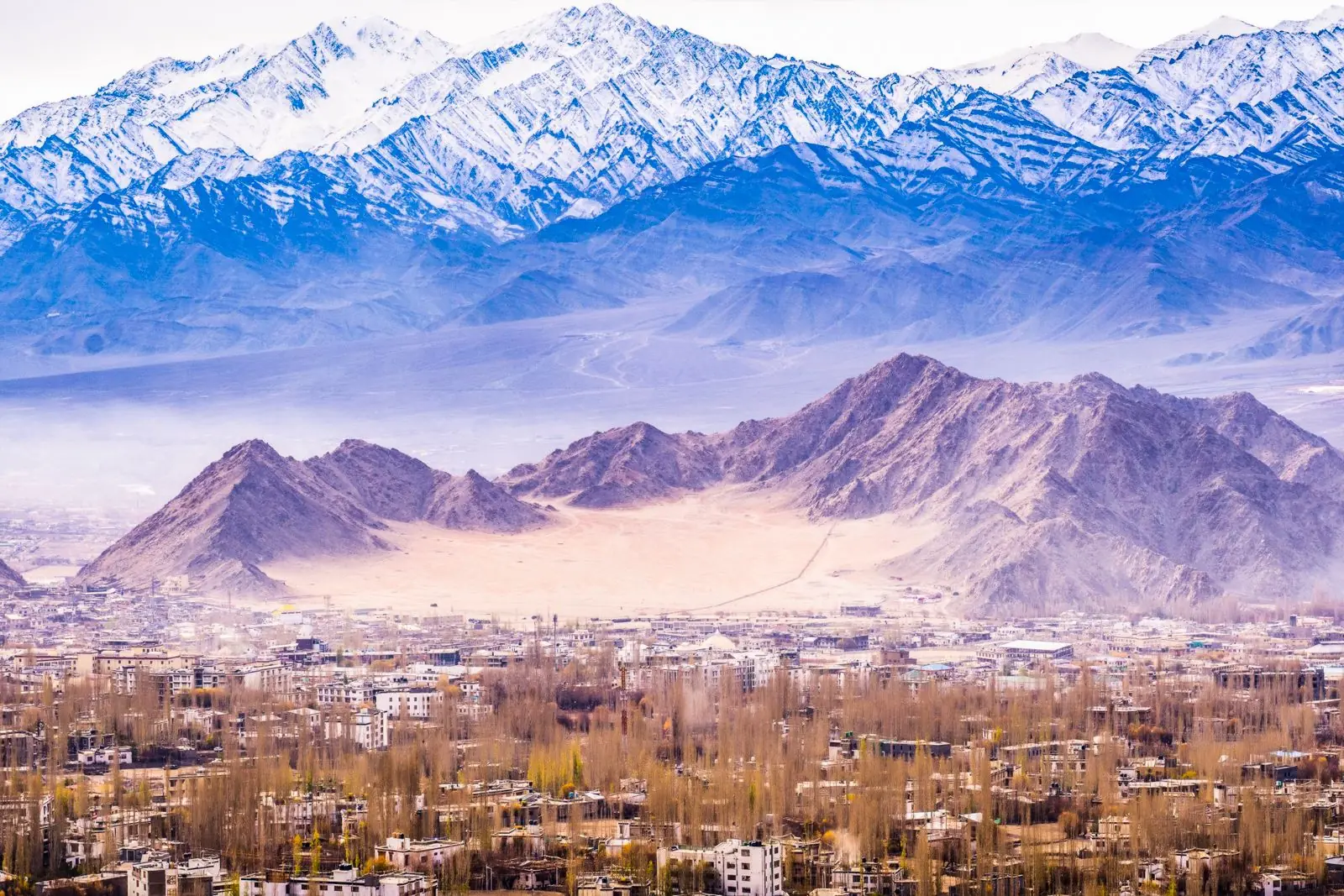Leh town at the foot of the Himalaya